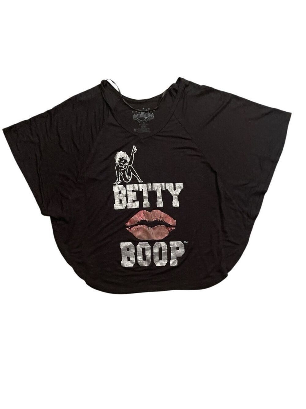BETTY BOOP XL black tshirt with metallic graphic drop shoulder batwing